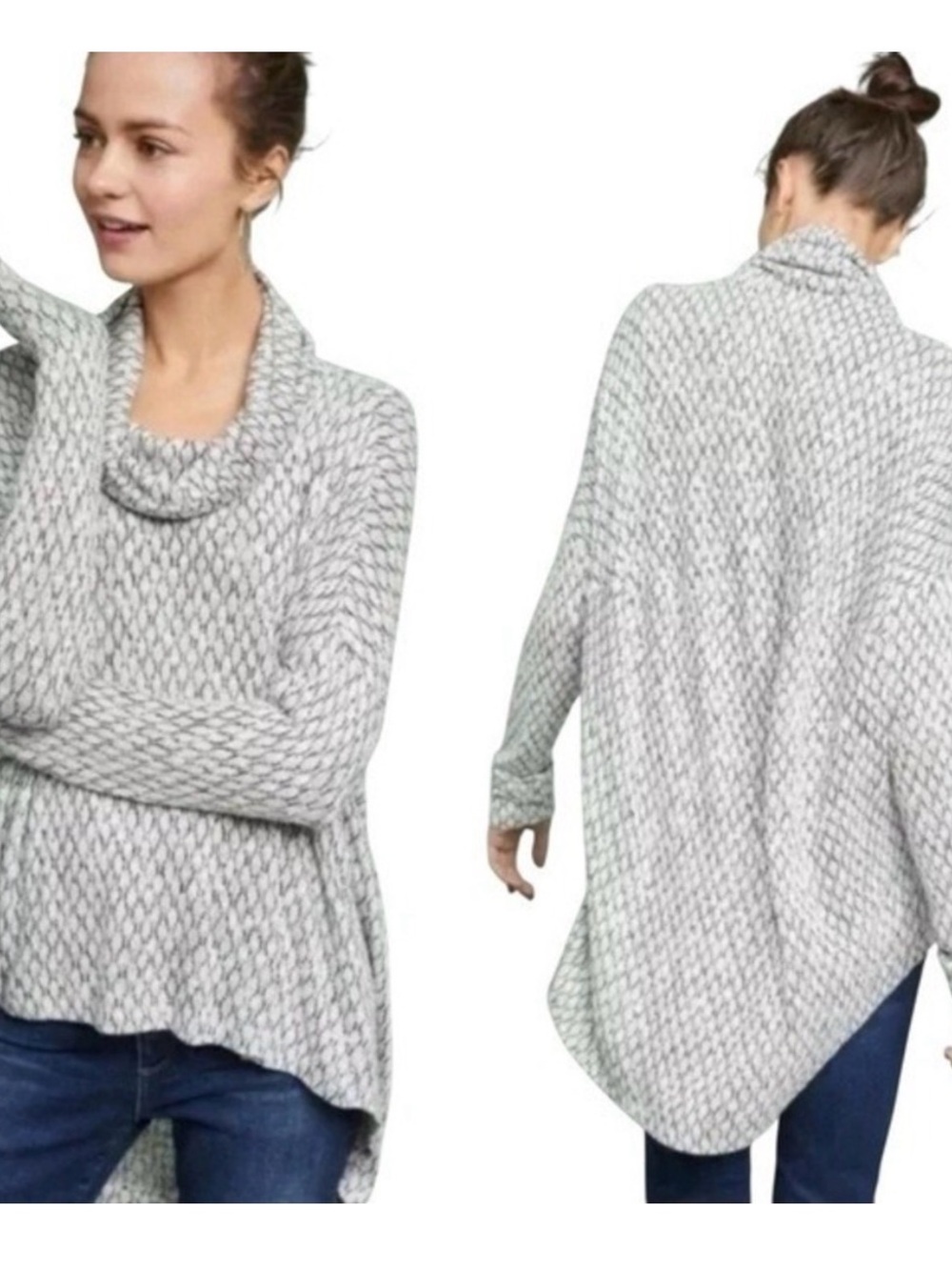 Anthropologie Akemi + Kin Black and White Geometric Cowl Neck Sweater - size M/L